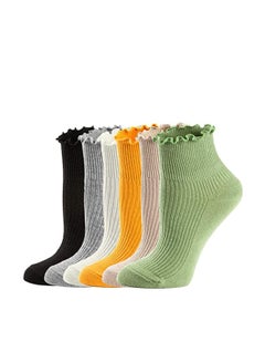 Buy Womens Ankle Casual Socks, Ruffle Turn-Cuff Casual Ankle Socks Summer Cotton Knit Lettuce Low Cut/ Crew / Dress Colorful Sock 6 Pack in Saudi Arabia