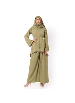 Buy MODEST TWO PIECE DRESS WITH SCARF AND BELT SOLID COLOUR ARABIC KAFTAN JALABIYA DRESS in Saudi Arabia