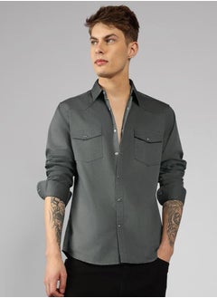 Buy Granite Gray Regular Fit Cotton Shirt – Classic and Comfortable in UAE