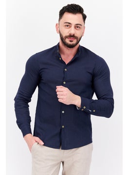 Buy Men Regular Fit Solid Long Sleeve Casual Shirt, Navy in UAE