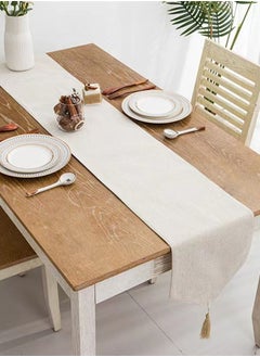 Buy 1-Piece Modern Simple Tablecloth with Fringe Polyester White 180 X 30 Centimeter in UAE