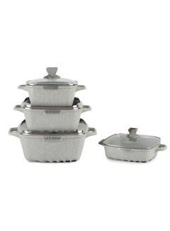 Buy LIFE SMILE 8-PCS Square Granite Cookware Sets,  Nonstick Pots,  Stone Kitchen Cooking Set (Induction Bottom) - Soup Pots (20, 24 & 28cm) & Shallow Pot (28cm) in UAE