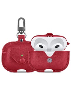 Buy Airpods 3 Leather Case Shockproof Cover with Keychain Compatible with Apple Airpods 3rd Generation Red in UAE