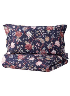 Buy Duvet Cover And Pillowcase Dark Blue And Multicolour 150X200 And 50X80 Cm in Saudi Arabia