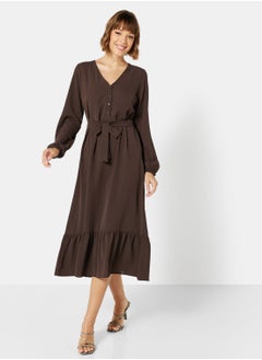 Buy Belted Ruffle Midi Dress in UAE