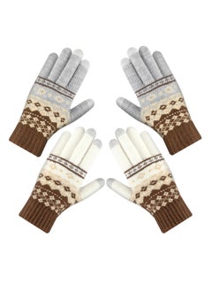 Buy 2 Pairs Winter Thermal Gloves Women, Knitted Touch Screen Ladies Gloves Mittens Soft Warm Elastic Fleece lined Mittens Texting Phone Outdoor Skiing Cycling Running Gifts in Saudi Arabia