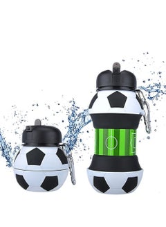 Buy Soccer Water Bottle Creative Silicone Folding Children's Drink Bottle Portable Fall Proof Leak Proof Student Water Cup BPA Free Silicone Outdoor Sports Water Bottle (550ml) in UAE
