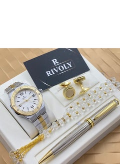 اشتري Gift Set Men's Watch Set of 4 Pieces Watch with Pen Set of Buttons في السعودية