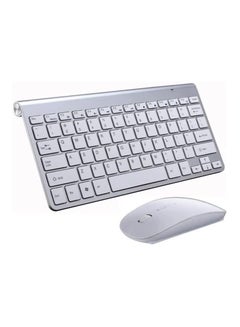 اشتري 2.4GHZWireless Keyboard  Mouse Combo Ultra Thin Portable Keyboard Silent Compact Slim Compatible with Computer Laptop Desktop PC Mac For Windows XP Vista 7 8 10 OS Android Silver white في الامارات