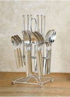 Buy 24-Piece Stainless Steel Cutlery Set Silver/Gold With Stand, Service for 6 in Saudi Arabia