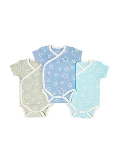 Buy Bodysuit Short Sleeve Wrap with Stars Style Printed for Baby Boy (Pack of 3) in UAE