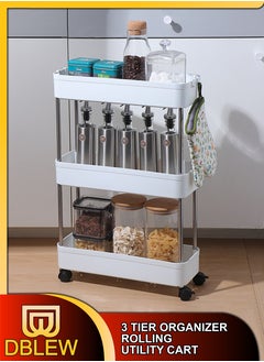 Buy 3 Tier Adjustable Slim Storage Rolling Utility Cart Mobile Shelving Unit Sliding Basket Shower Caddy Tower Corner Rack Space Saving Solution For Bathroom Kitchen Bedroom Office Narrow Places Organizer in UAE