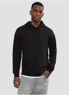 Buy Black Oversize/Wide Cut Hooded Sweatshirt with Fleece Inside Reflective Print in Egypt