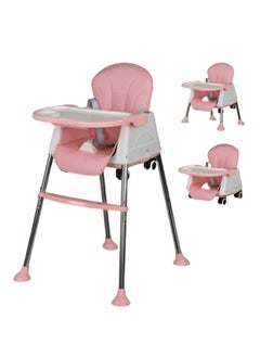 Buy 3 in 1 Baby High Chair Adjustable Convertible Baby High Chairs for Babies and Toddlers Compact Light Weight Portable Easy to Clean Pink in Saudi Arabia