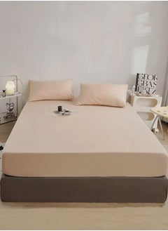 اشتري 3 Pieces Fitted Bedsheet Set Plain Beige Color Single Sizes في الامارات