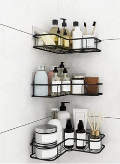 Buy 3-Piece Bathroom Shelf Shower Shampoo Soap Organizer Wall Mounts Storage Rack Black in UAE