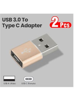 Buy 2-Pieces USB-A to Type-C Converter OTG Adapter With Advanced USB 3.0 Technology Supporting Data Transfer And Charging Gold in UAE