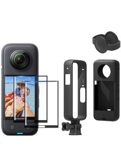 Buy Action Camera Accessories Kit for Insta360 ONE X3 Silicone Protective Case & lens Caps + Housing Frame with 1/4" Thread Adapter & Soft Film Screen Protector in UAE