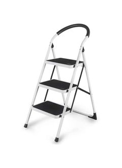 اشتري 3 Steps Ladder Folding Step Stool With Anti Slip Sturdy And Wide Pedal Lightweight Portable Multi Use Stepladder For Home And Kitchen Foldable Ladder Space Saving في الامارات