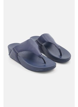 Buy Women Leather Upper Slip On Casual Slippers, Navy in UAE