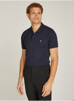 Buy Men's Slim Cotton Stretch Polo Shirt - Cotton, Blue in Saudi Arabia