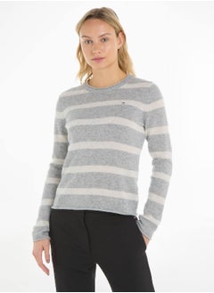 Buy Women's Crew Neck Wool Jumper Sweater, Grey in Saudi Arabia