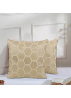 Buy Golden Honeycomb Pale Gold 16x16 Inch Decorative Cushion & Cushion Cover-Set of 2 in UAE