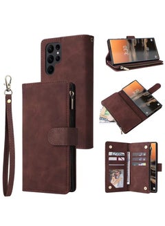 Buy Compatible with Samsung Galaxy S23 Ultra 5G 6.8 inch Wallet Case, Premium PU Leather Zipper Folio RFID Blocking with Card Slot Wrist Strap Magnetic Closure Built-in Kickstand Protective Case (Coffee) in Saudi Arabia