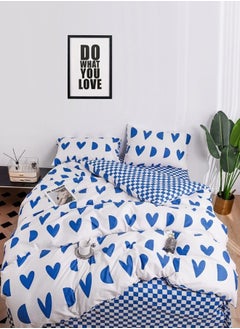 Buy Bedding Set Without Filler Hearts And Checkered Design Blue And White Color Single Size Set Includes 1 Duvet Cover - 160*210Cm, 1 Fitted Sheet - 100*200+30Cm, 2 Pillow Cases - 50*75Cm. in UAE