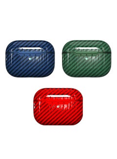 اشتري YOMNA - Apple AirPods Pro Case Carbon Fiber TPU Shockproof Charging Skin Case Cover (Blue, Green, Red) في الامارات