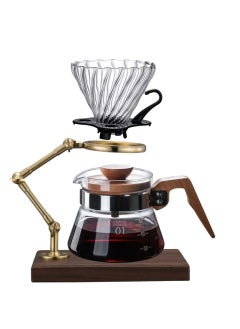 Buy Pour Over Coffee Station, Adjustable Coffee Filter Stand Holder, with Wooden Base Stand, Glass Dripper, Glass Pot, Wood and Copper Stand, for Coffee Lovers in Saudi Arabia