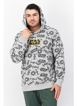 Buy Men Allover Print Hooded Sweatshirt, Grey/Black in Saudi Arabia