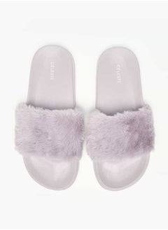 اشتري Women's Faux Fur Textured Slip-On Slides في السعودية