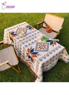 اشتري Tablecloth, National Wind End Table Dustproof Cover, Moisture-Proof Picnic Blanket, Orange Black White في السعودية