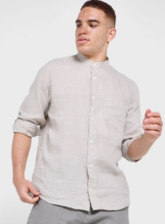 Buy Linen Regular Fit Stand Collar  Shirt in Saudi Arabia