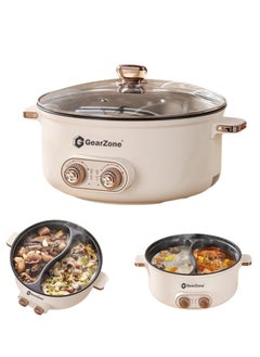 Buy 6.5L 1600W Non-Stick Large Capacity Multifunctional Electric Cooking Pot, Double Hot Pot with Independent Temperature Control, 8.6 Bowl Depth, Electric Skillet, Frying Pan, Electric Saucepan, for Noodles, Egg, Steak, Oatmeal and Soup in UAE