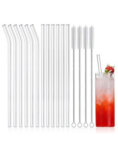 Buy Glass Straws, Reusable Clear High Temperature Resistance, Set of 6 Straight and 6 Bent with 4 Cleaning Brushes, Perfect for Smoothies, Milkshakes, Tea, Juice, Dishwasher Safe (16pcs) in Saudi Arabia