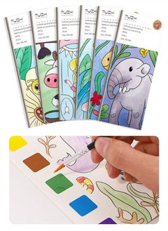 Buy 6 watercolor coloring books, different themes, with their own paints, children's picture books, adult decompression in Saudi Arabia