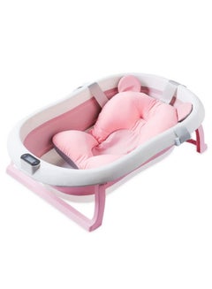 Buy Baby Foldable Bathtub with Bath Mat Cushion and Thermometer, Portable Baby Bathtub with Drain Hole, Shower Basin with Non-Slip Support Leg for 0–6 Year Old Babies - Pink in Saudi Arabia