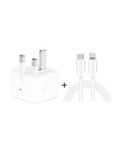 Buy 3 Pin Dual Charger 20W Adopter With Cable Fast Compatible For iPhone 20W USB C Charger in UAE