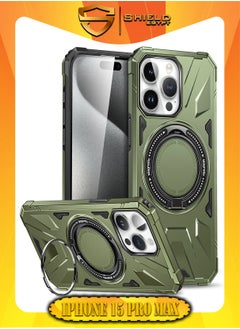 Buy SHIELD EGYPT For iPhone 15 Pro Max Case Mag-Safe Magnetic Shockproof Phone Case with Ring Holder (Dark Green) in Egypt