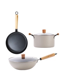 Buy 5-Piece Medical Stone Non-Stick Pot Set Wok Soup Pot Frying Pan 22/26/30CM in Saudi Arabia