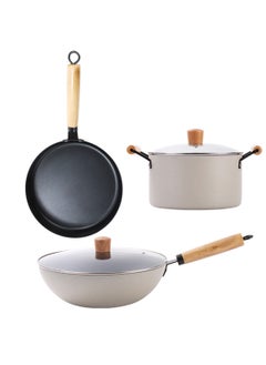 اشتري 5-Piece Medical Stone Non-Stick Pot Set Wok Soup Pot Frying Pan 22/26/30CM في السعودية