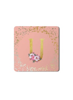 Buy Designer Leather Coasters Mat for Beverage Drinks- Custom Monogram Initial Letter Floral Pattern Alphabet - U (Rose Pink) in UAE