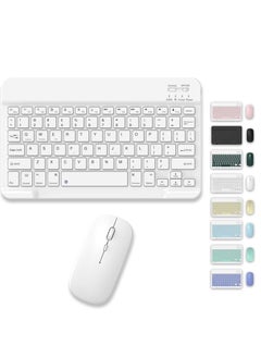 اشتري Set of Rechargeable Bluetooth Keyboard and Mouse - Portable Wireless Mouse/Keyboard Set - Android/iOS/Windows - Smart Phone/Tablet/PC - iPhone iPad Pro Air Mini, iPad OS/iOS (WHITE) في الامارات