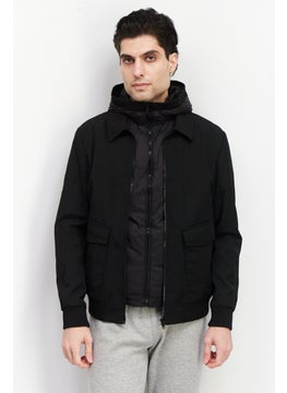 اشتري Men Solid Hooded Jacket, Black في الامارات