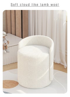 Buy Wool Stool Boucle Upholstery Vanity Ottoman Makeup Seat Dressing Stool Footrest Ladies Stool Girl Chairs Lounge Chair for Bedroom Living Dining Retail Boucle Round H53xW41.5xL41.5 cm in UAE