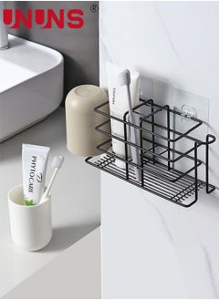 اشتري Toothbrush Holders For Bathroom,Wall Mounted Toothpaste And Toothbrush Holder With 5 Slots And 2 Cup Positions,Bathroom Storage Organizer Stand Rack For Toothpaste,Facial Cleanser,Comb,Black في الامارات