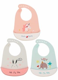 Buy Set of 3 Silicone Baby Bibs Newborn Infant Functional Silicone Light Weight Food Bibs Baberos For Baby in UAE