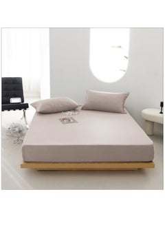 اشتري Bedding Fitted Sheet: 2-Pcs Single Size Solid Sheet With Pillowcases Set and Soft-Silky 35 Cm Extra Deep Brushed Microfiber Cooling Bed Sheet , Tan في السعودية